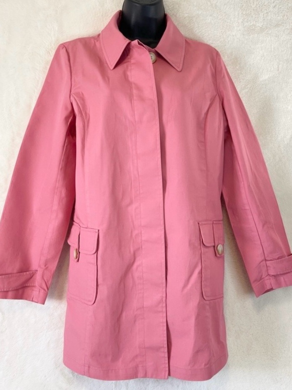 Rose Pink Trench Coat Jacket Size L – Classic Lightweight Button Front